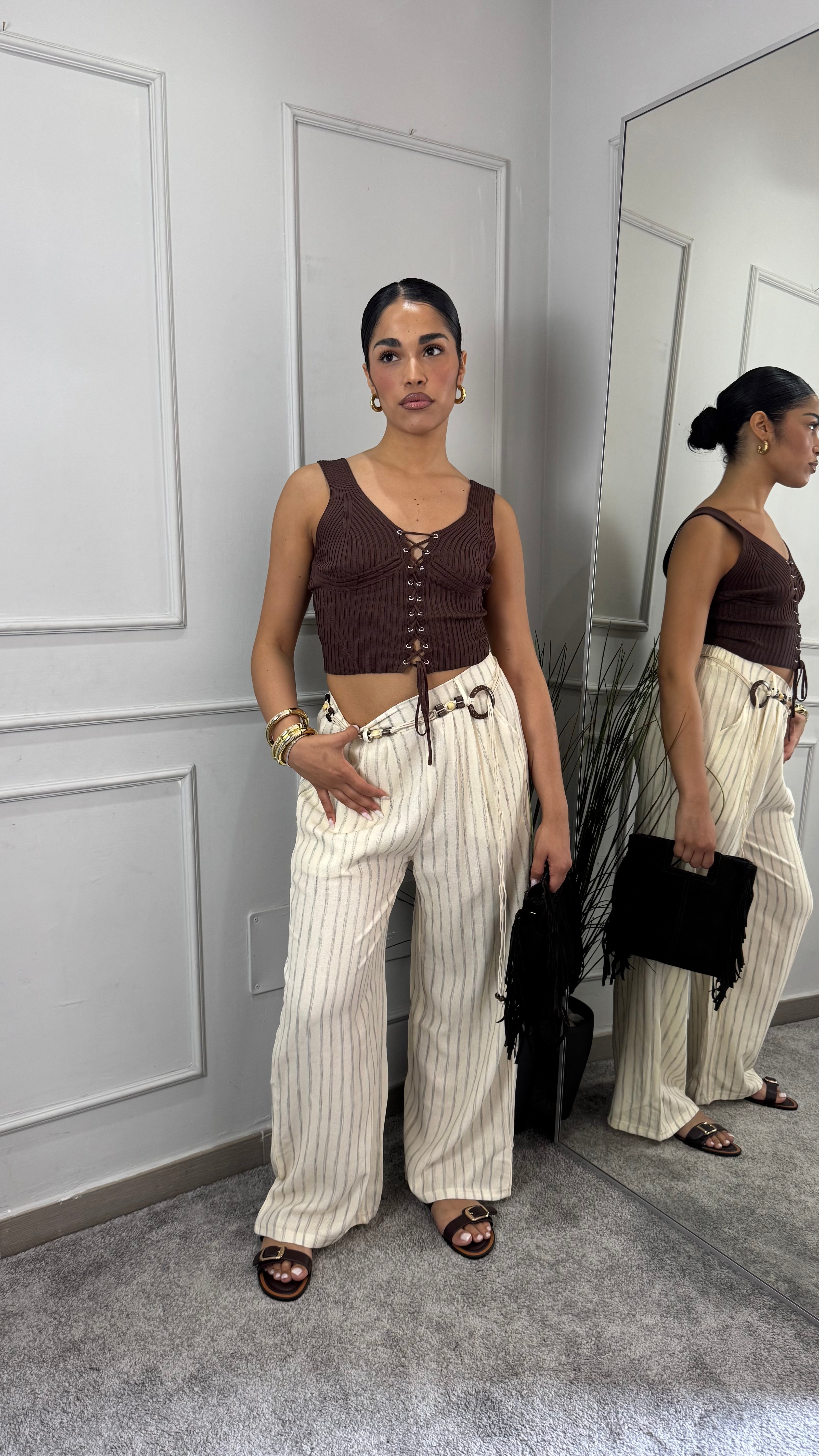 Pantaloni in lino gessati