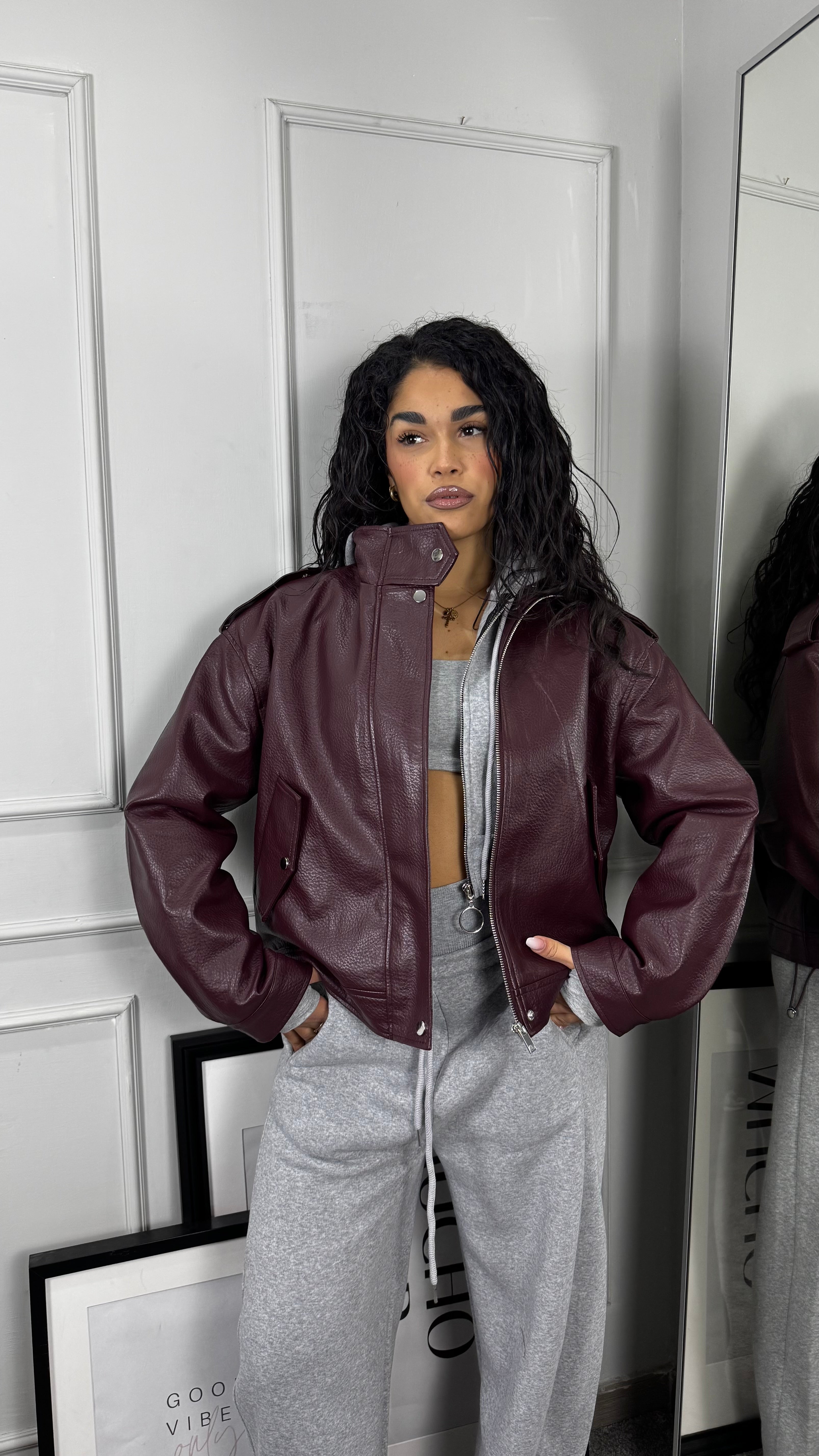 Giubbino ecopelle burgundy