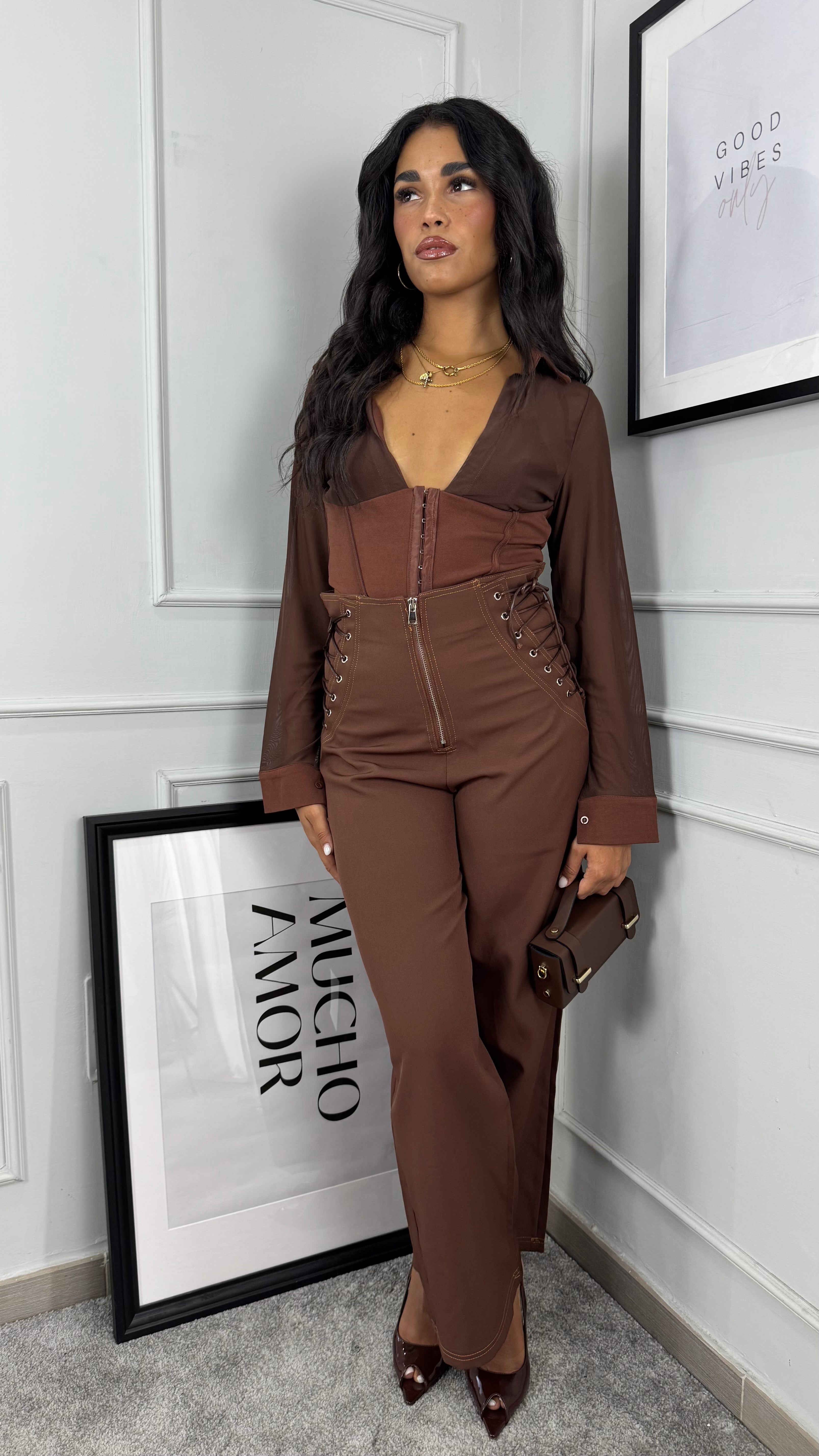 Pantaloni brown stringhe
