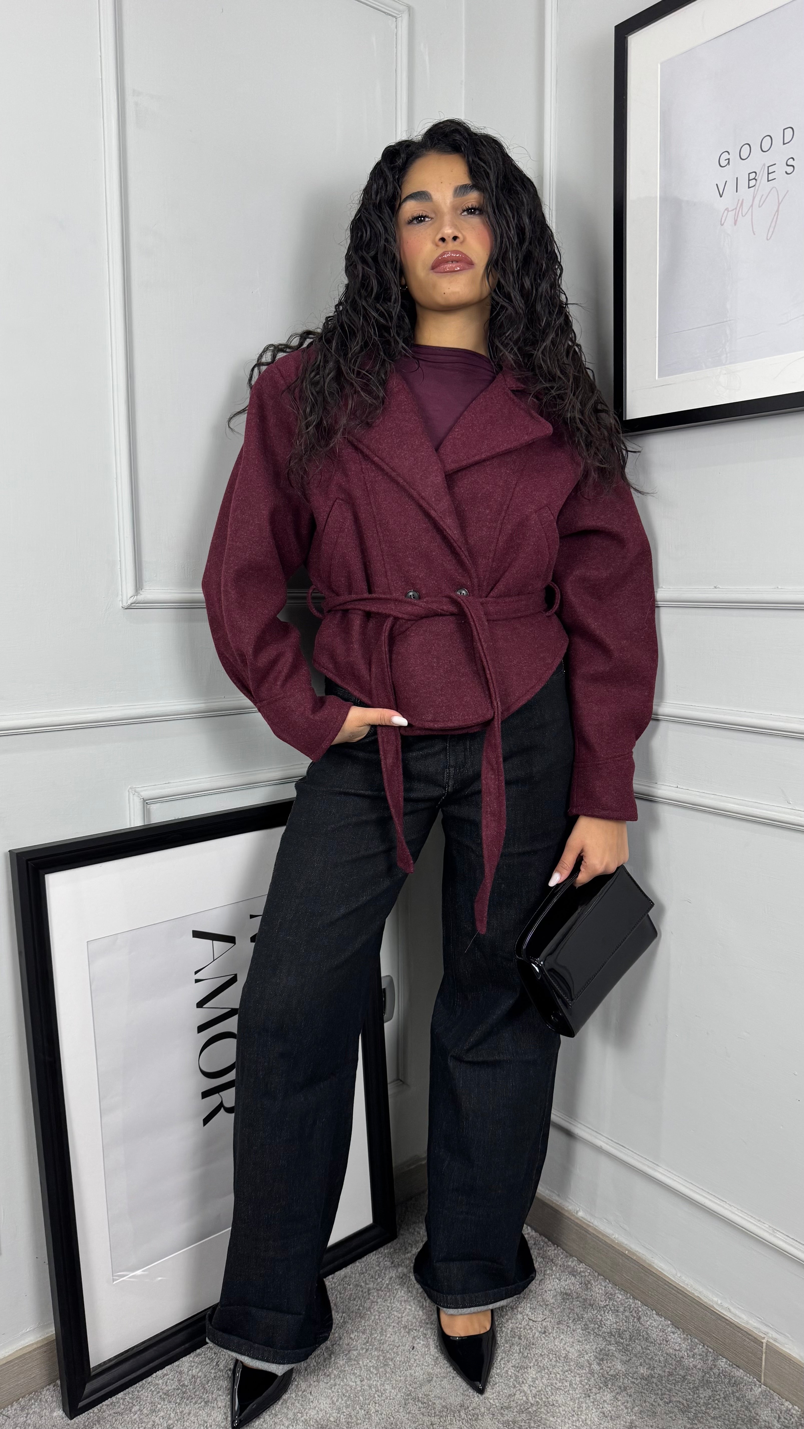Cappotto crop bordeaux
