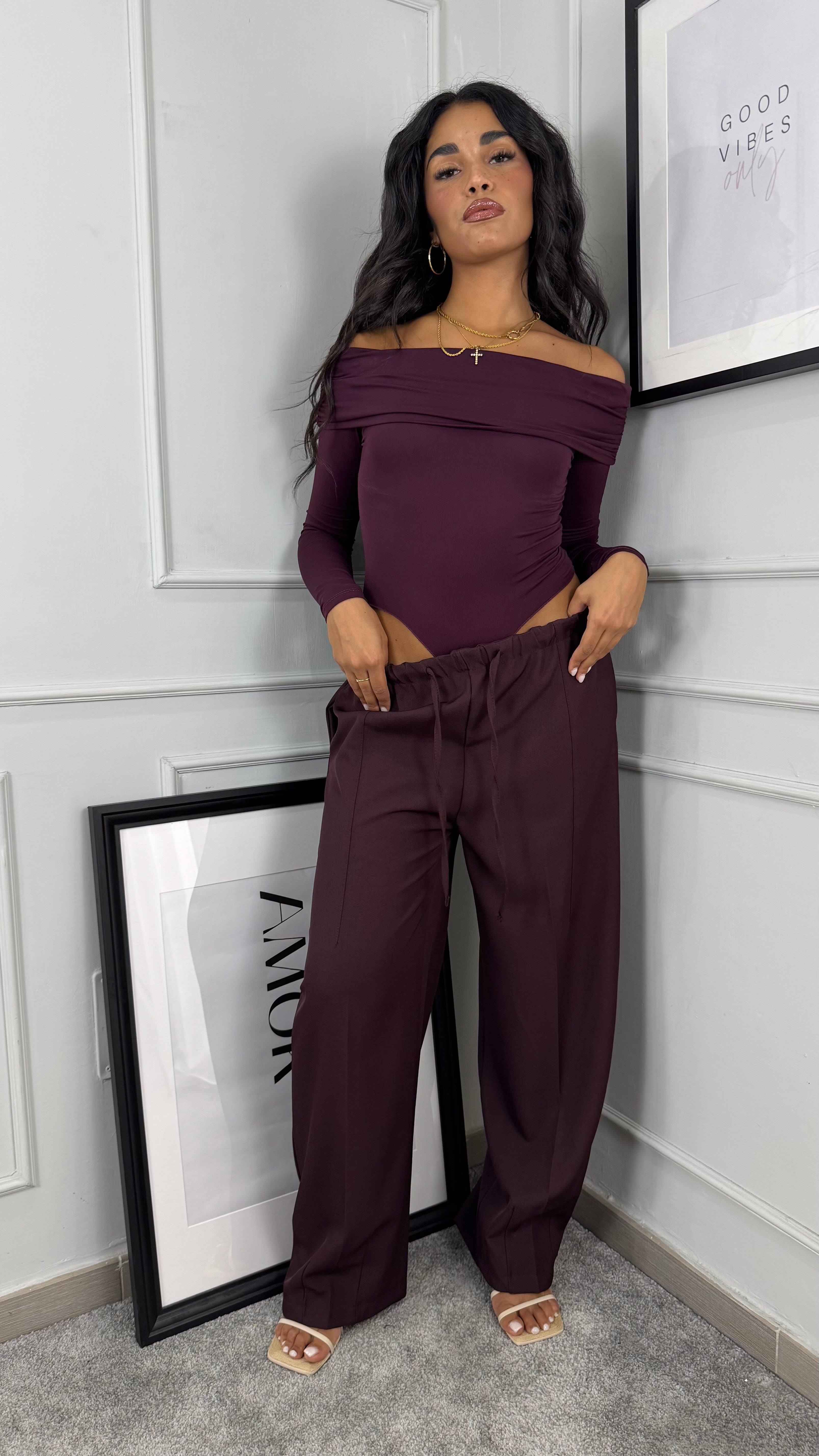 Pantaloni laccio prugna