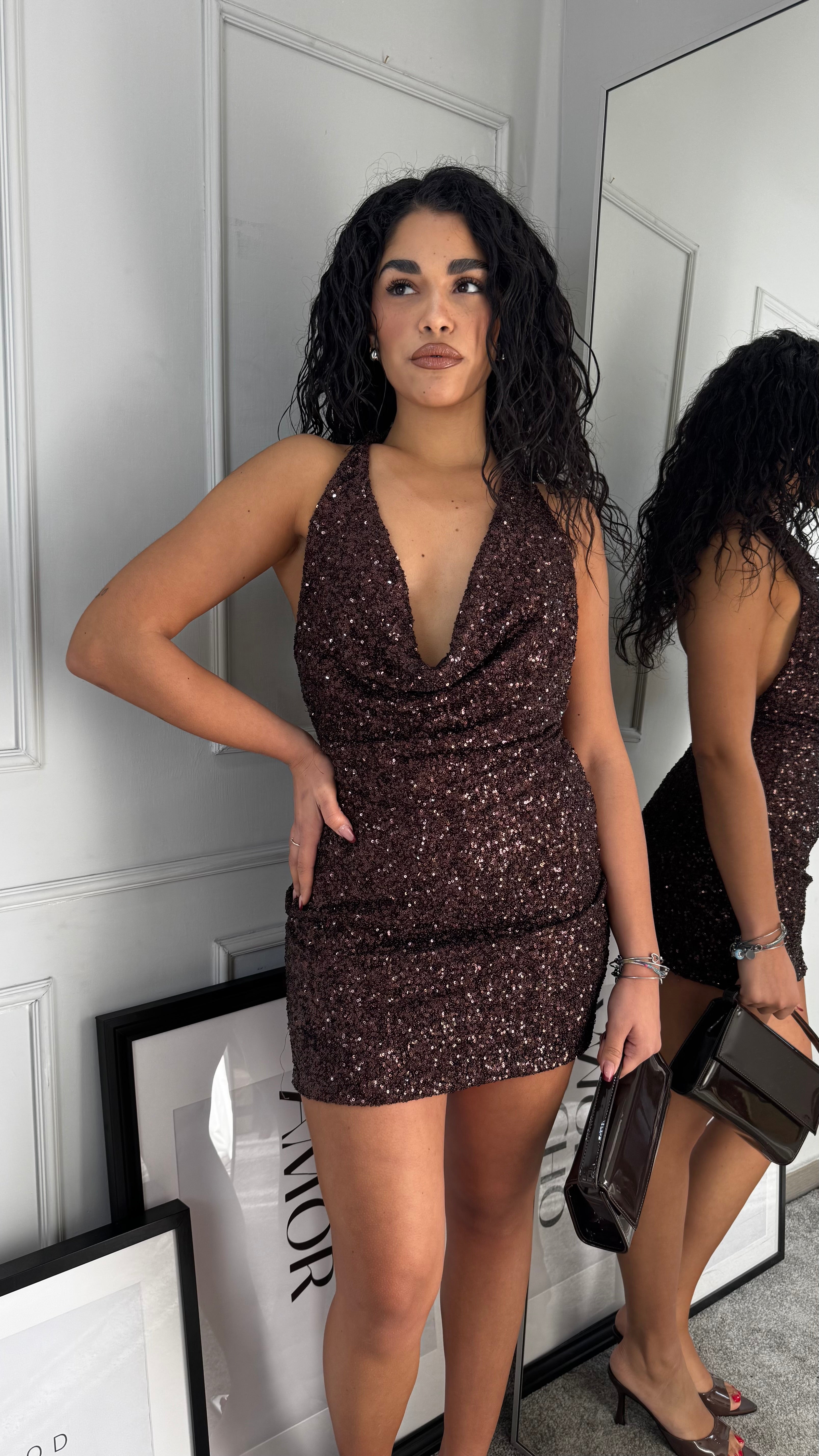 Abito paillettes brown