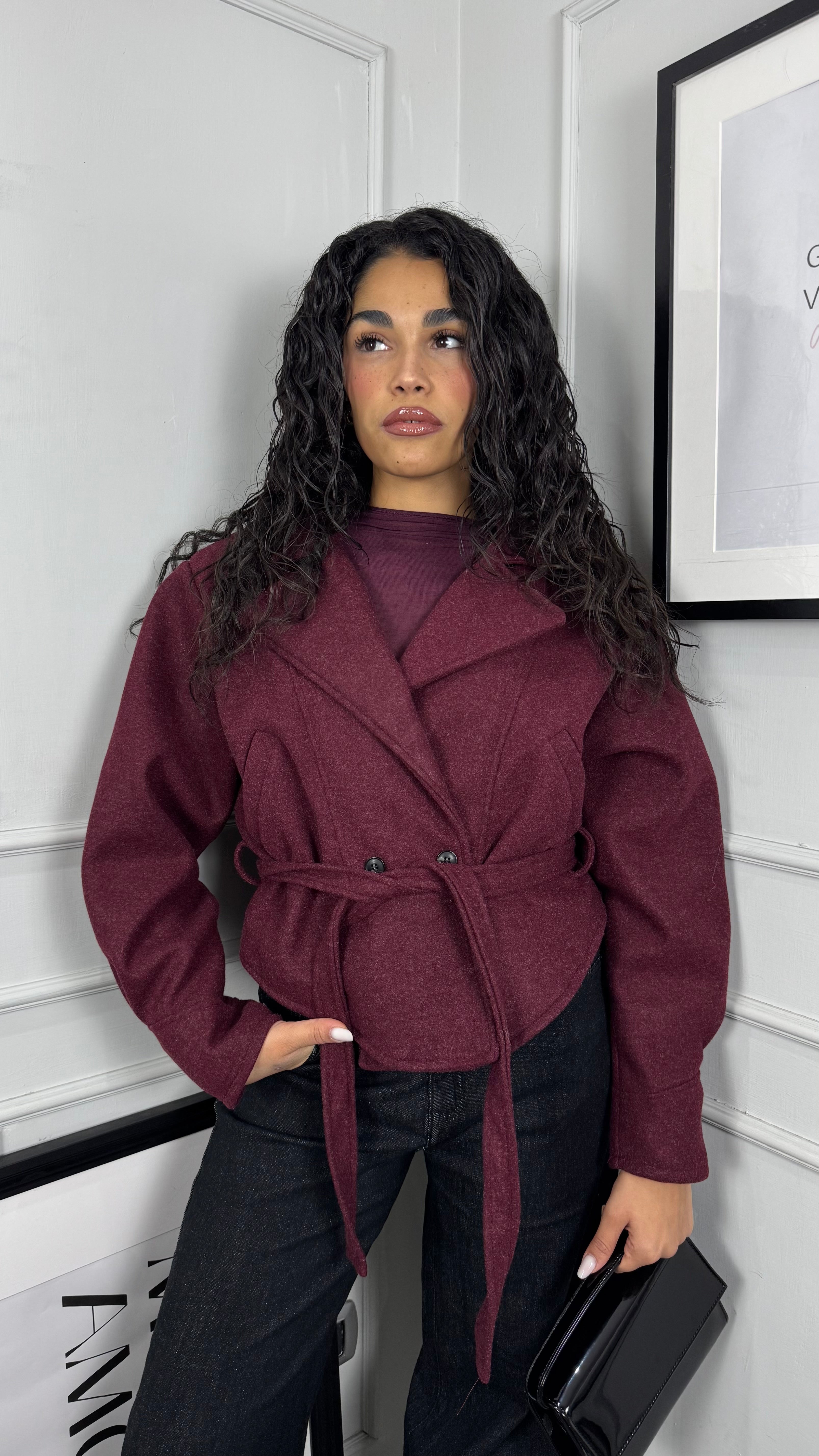 Cappotto crop bordeaux