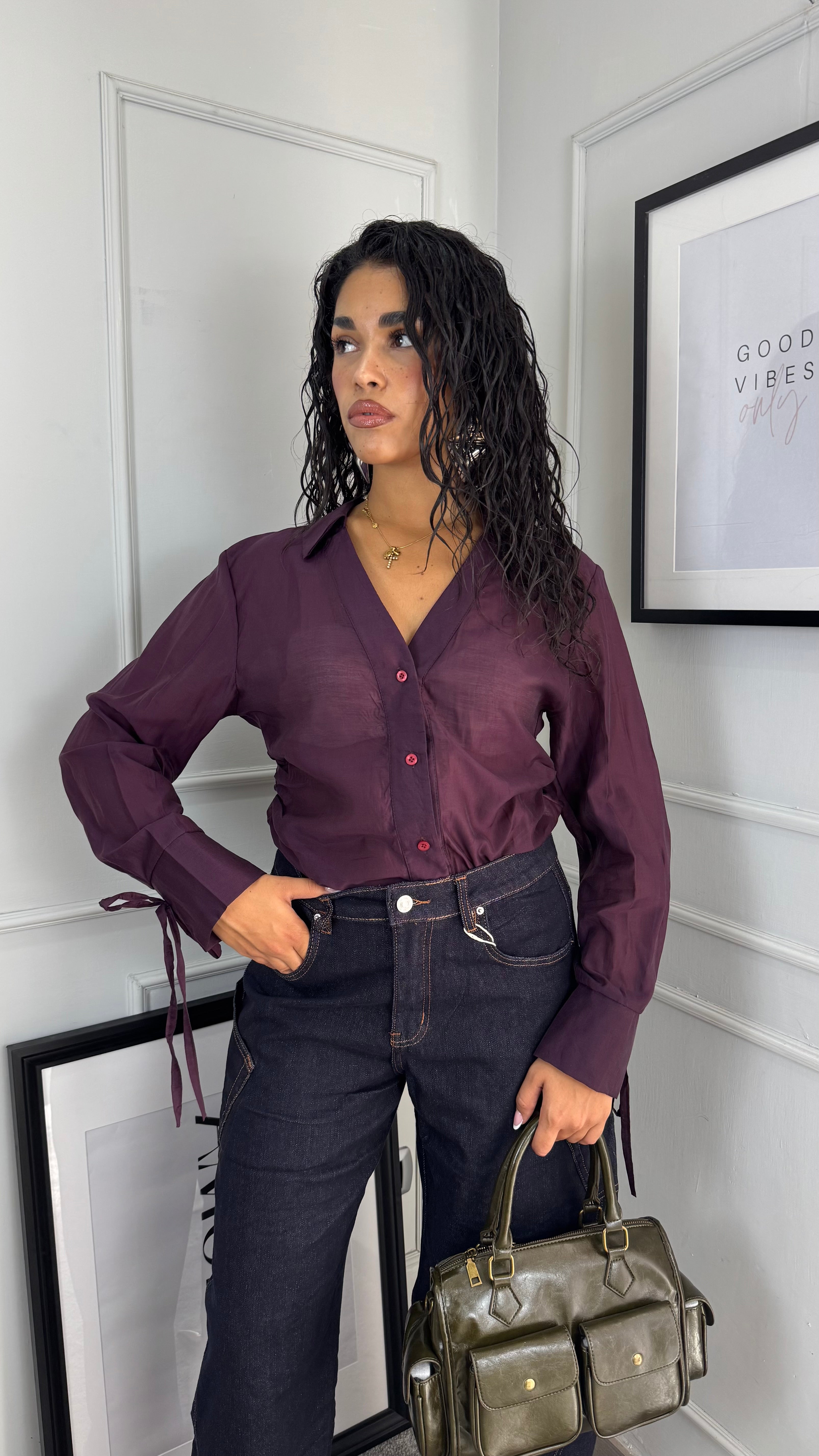 Camicia velata prugna