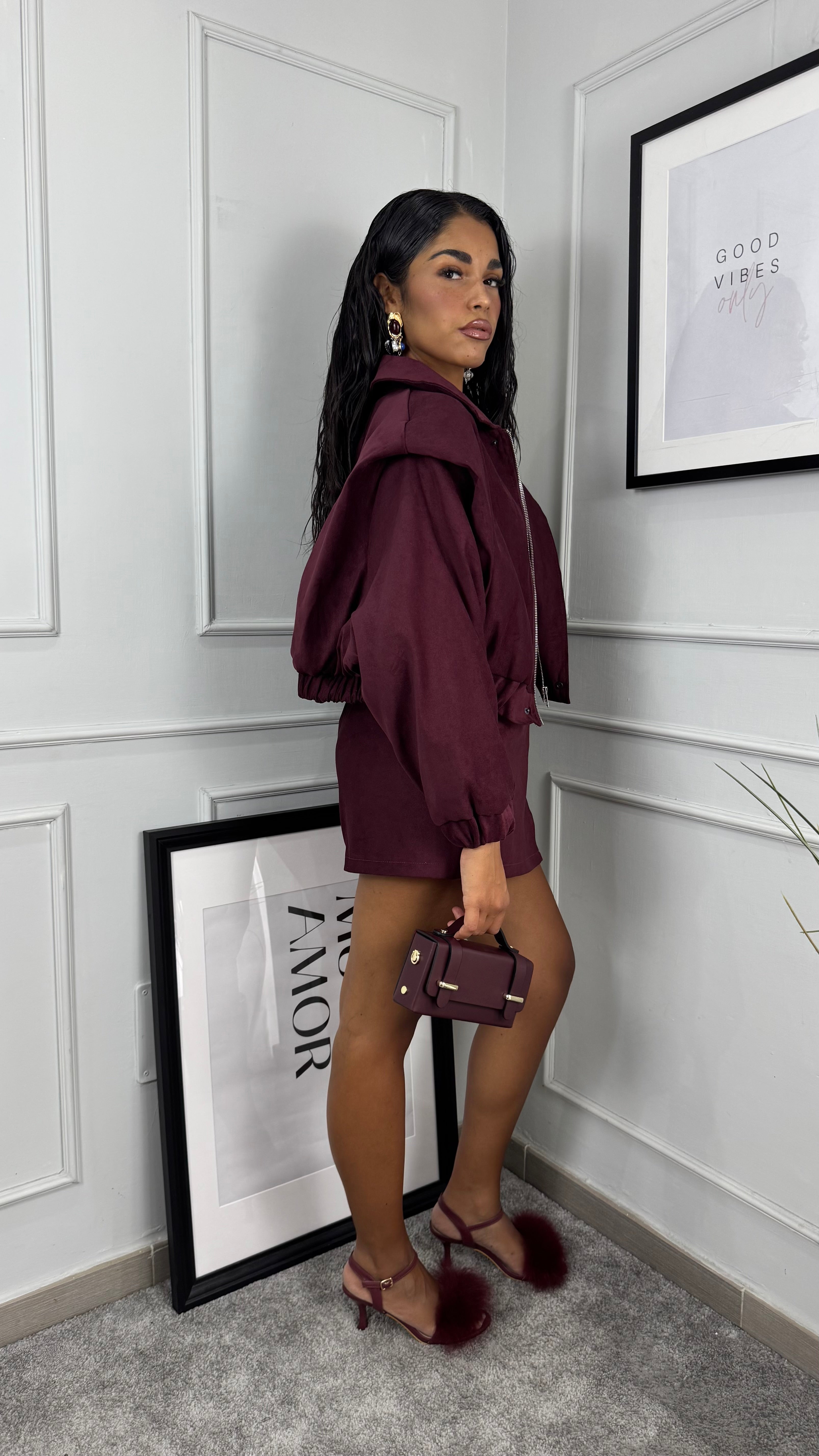 Coordinato camoscio bordeaux