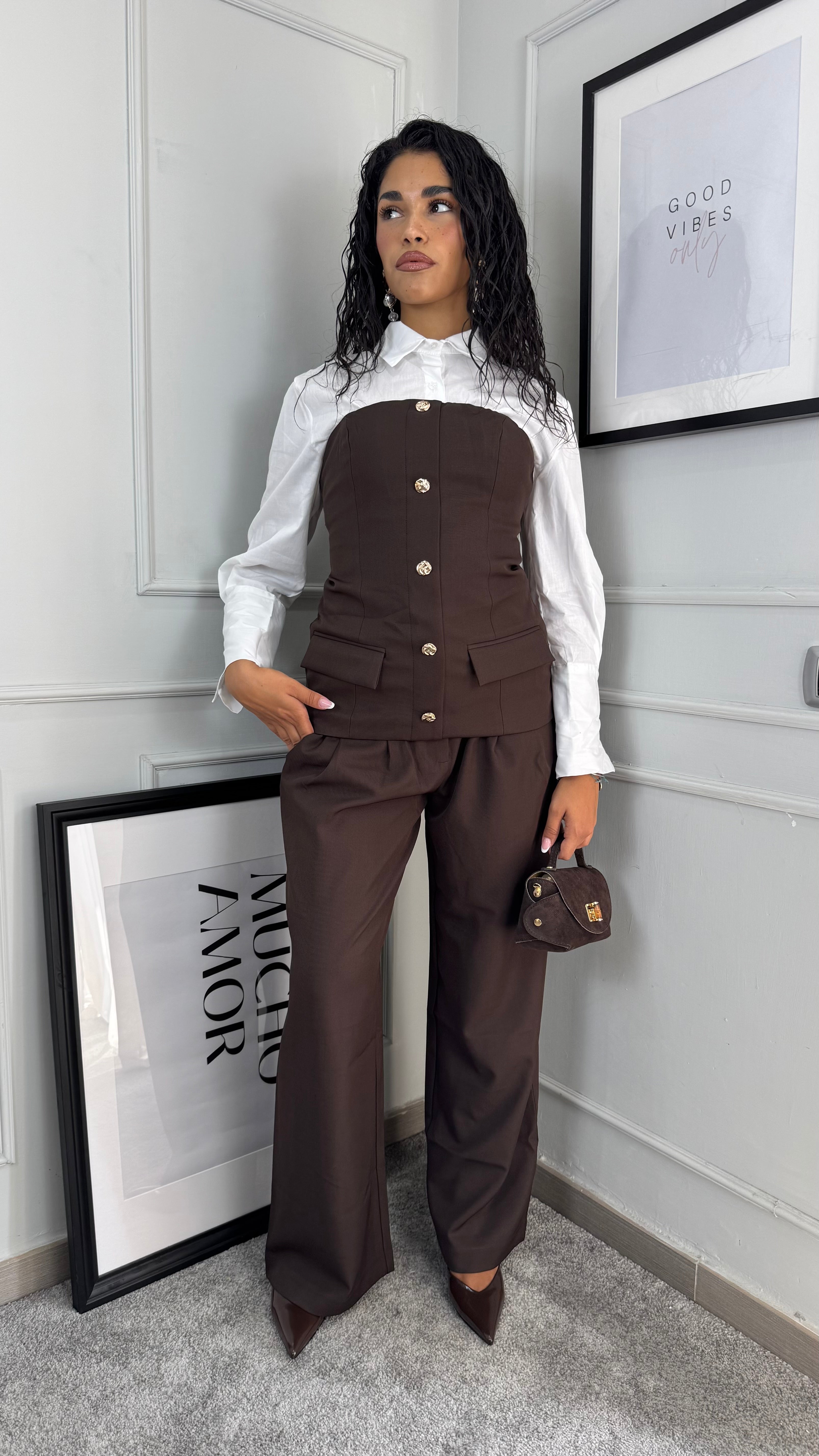 Pantaloni con pence brown
