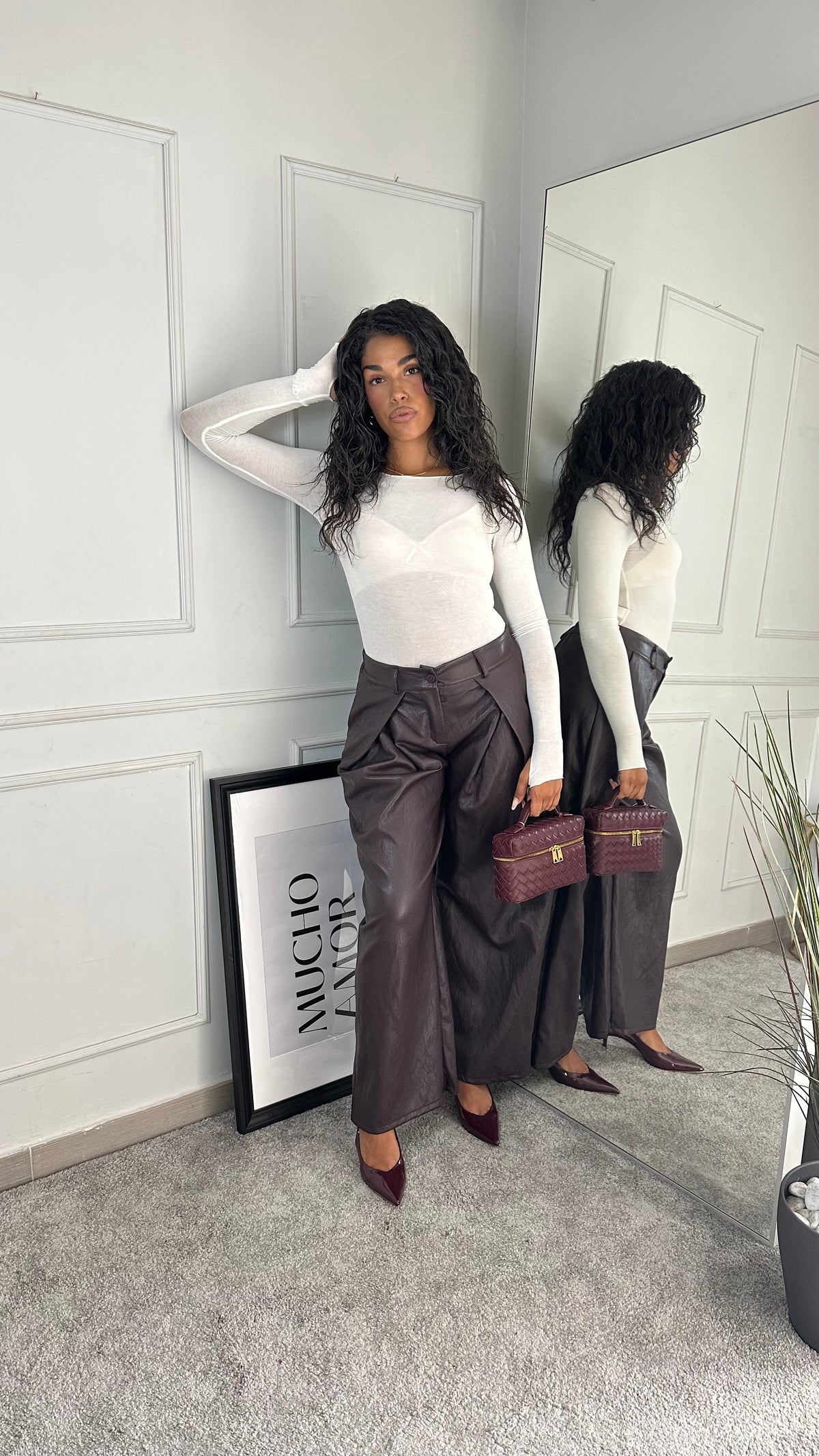 Pantaloni ecopelle prugna