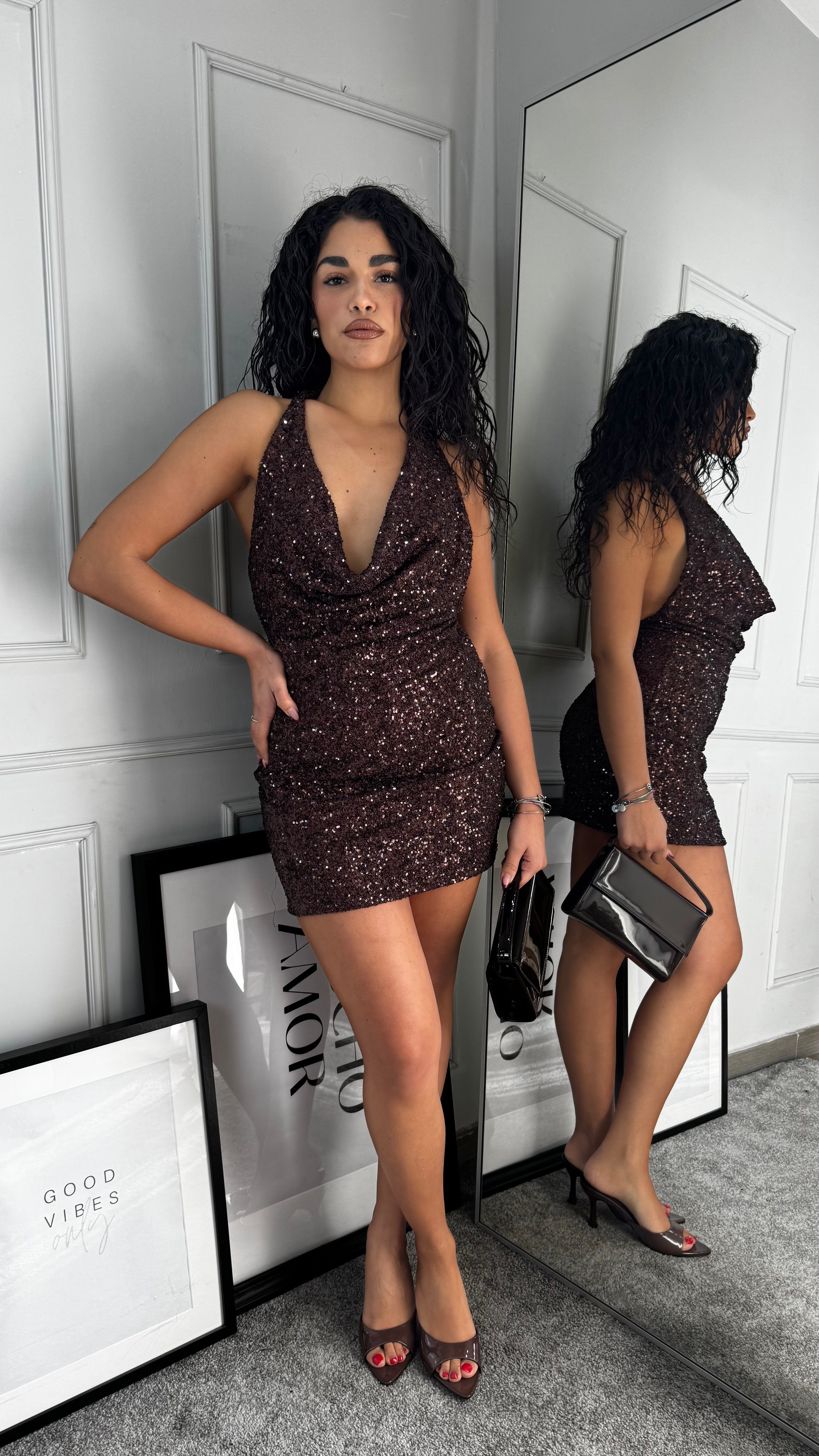 Abito paillettes brown