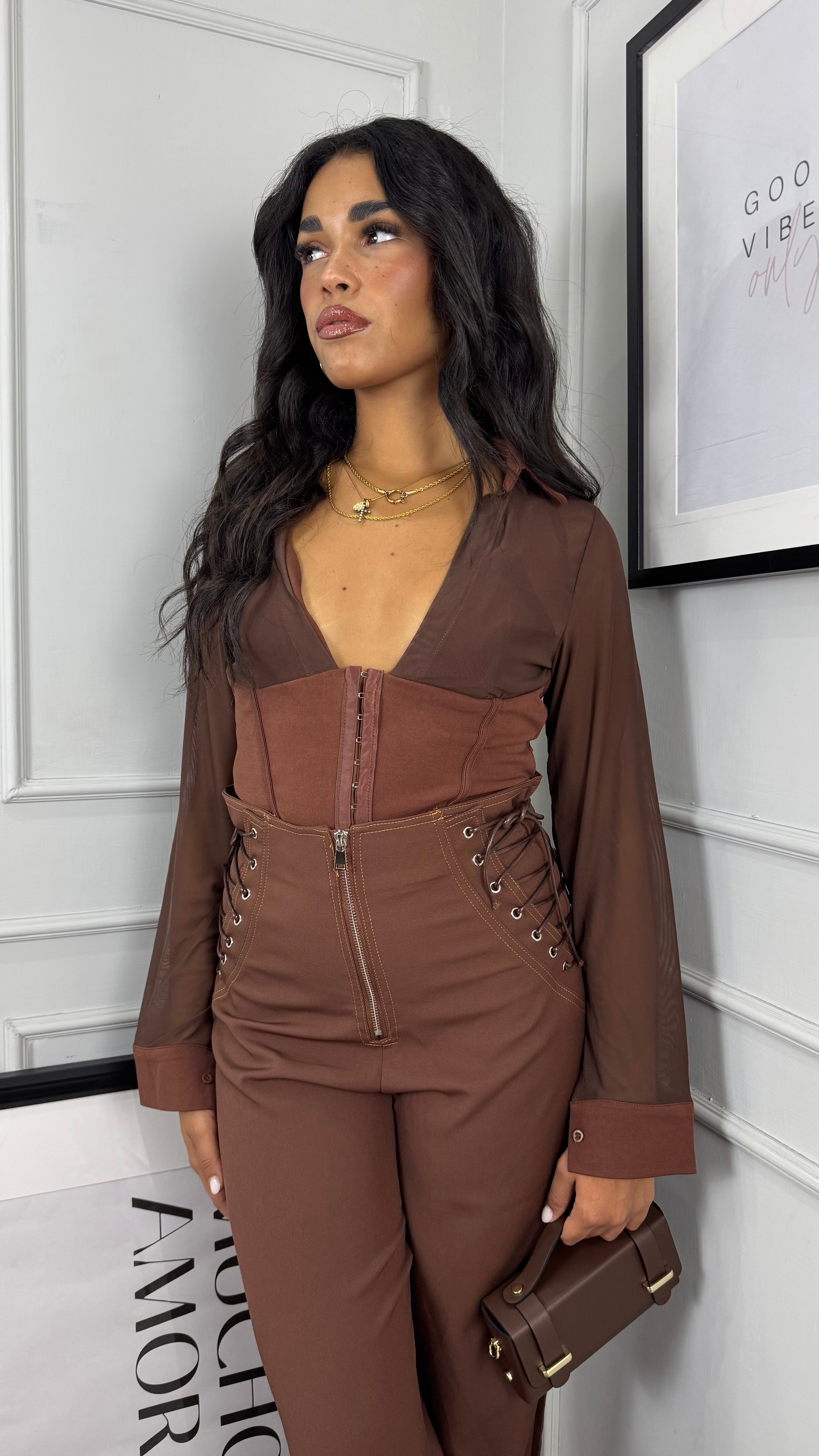 Pantaloni brown stringhe